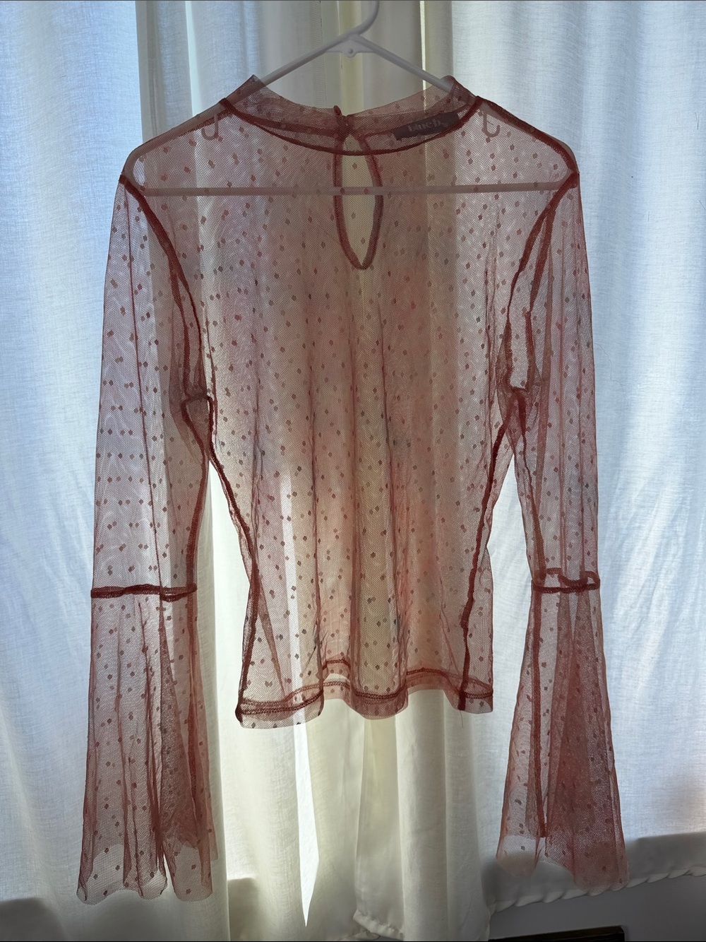 Sheer Dusty Rose Polka-Dot Mesh Blouse